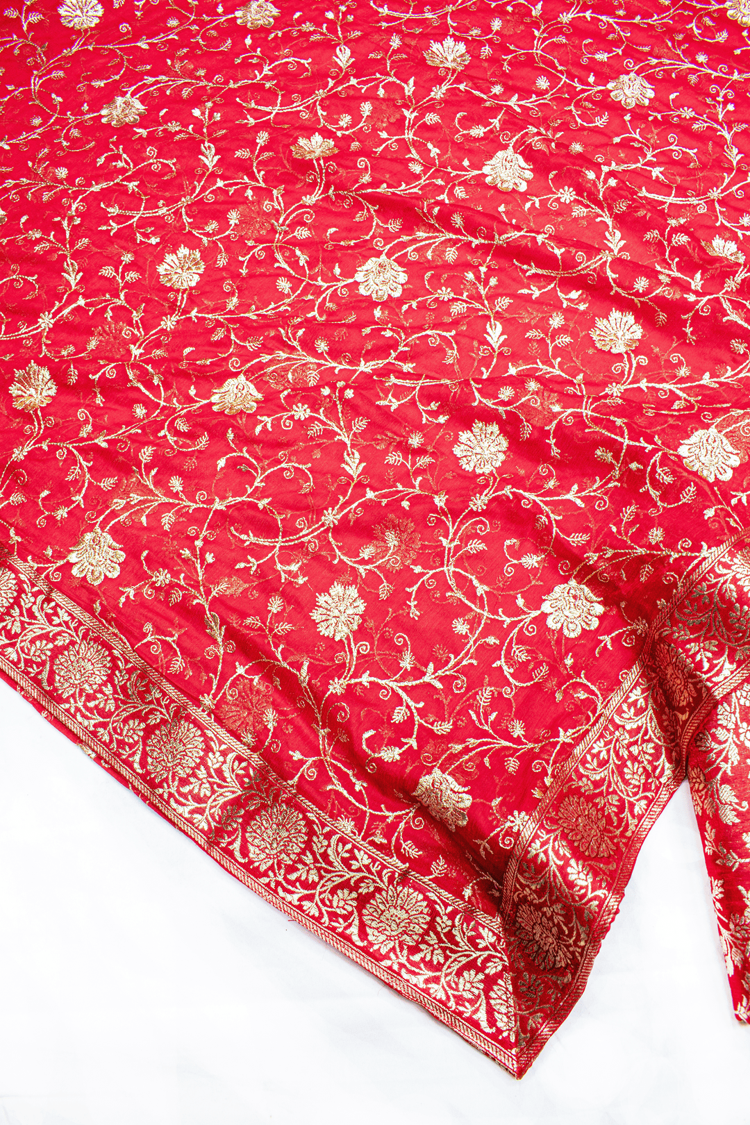 Designer Red Kimkhab Silk Banarasi Gharara With Floral Duppata