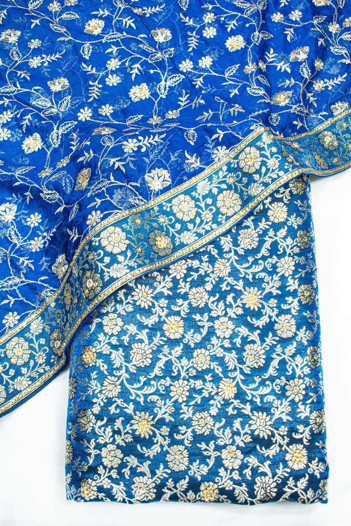 Fancy Heavy Design Blue Stone Kimkhab Silk Banarasi Gharara