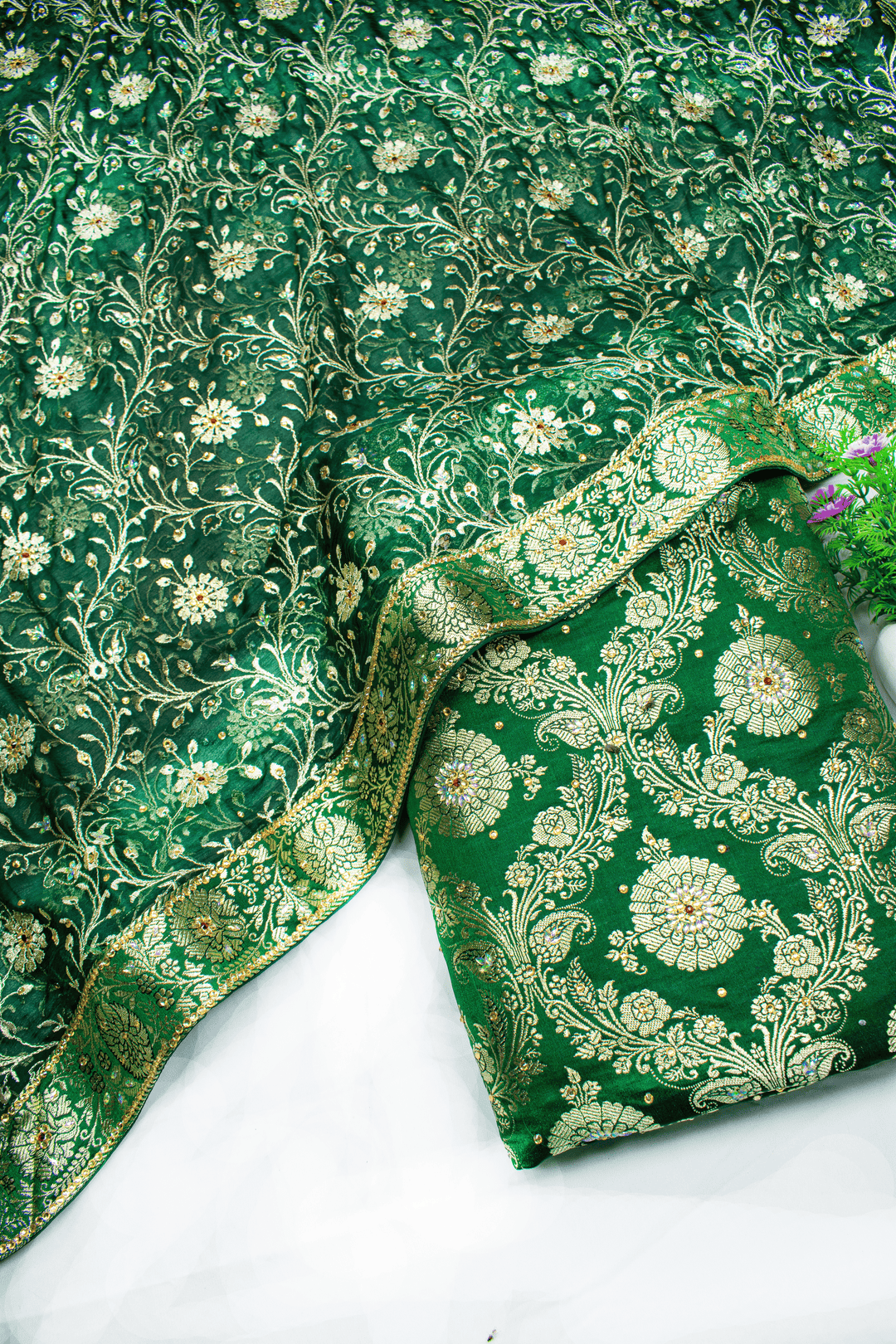 Trending Pour Katan Green Stone Kimkhab Silk Banarasi Gharara