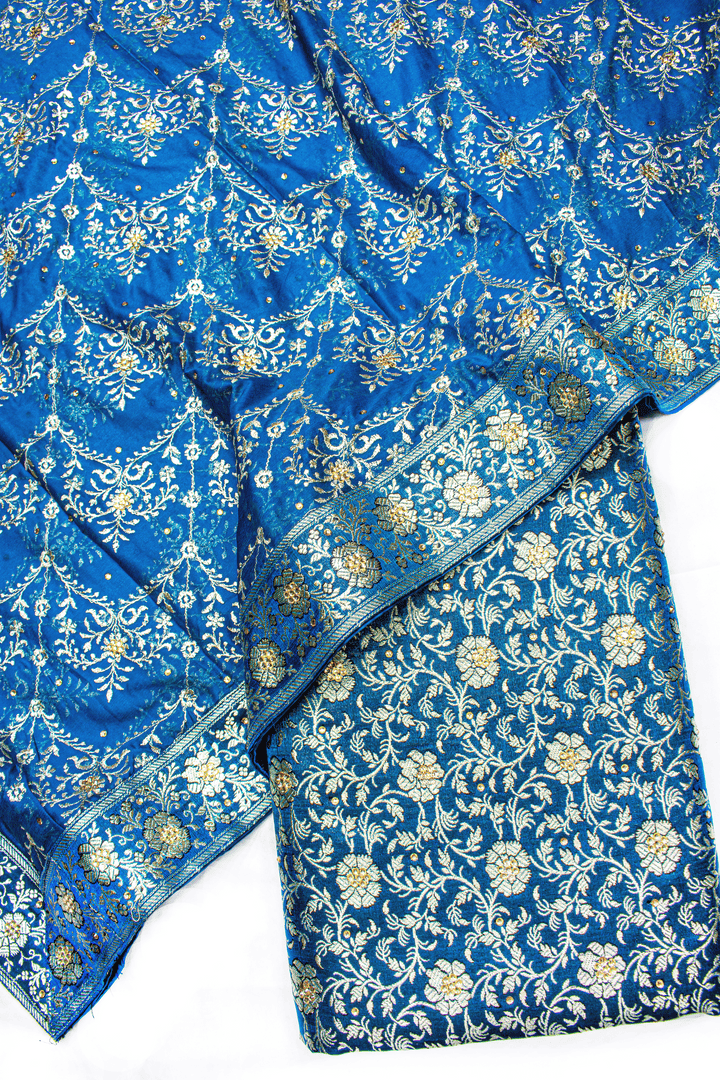 New Blue Stone Kimkhab Silk Banarasi Gharara With Fancy Duppata