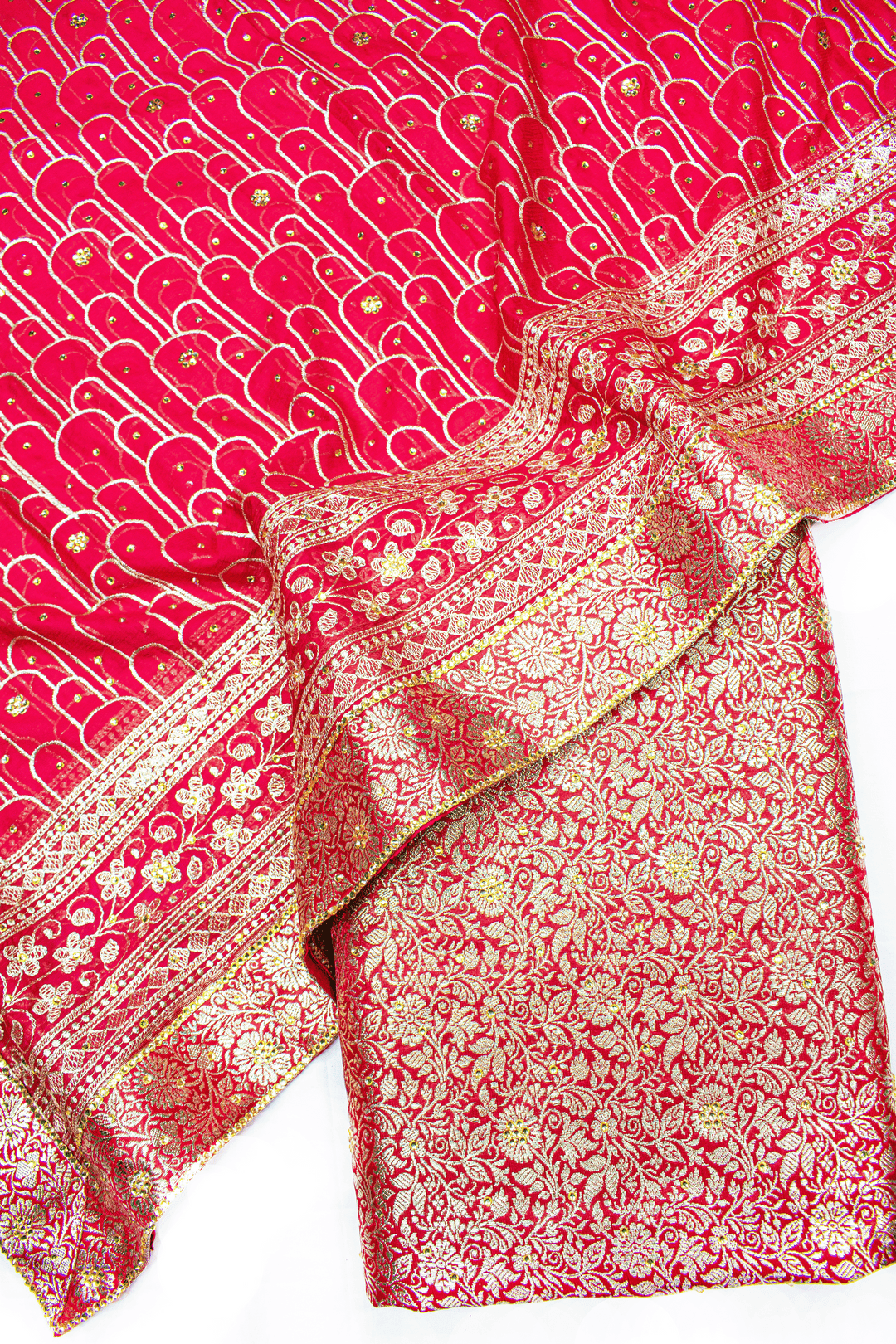 New Red Stone Kimkhab Silk Banarasi Gharara With Trending Duppata