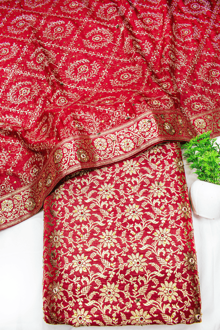 Maroon Stone Banarasi Kimkhab Silk Gharara With Fancy Duppata