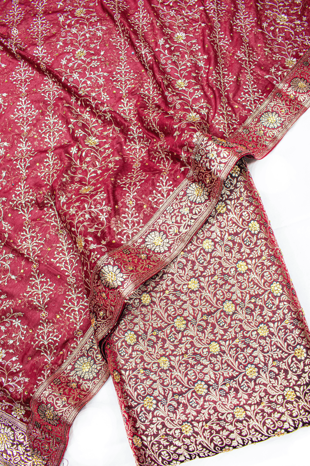 Maroon Stone Kimkhab Silk Banarasi Gharara With Lehirya Duppata