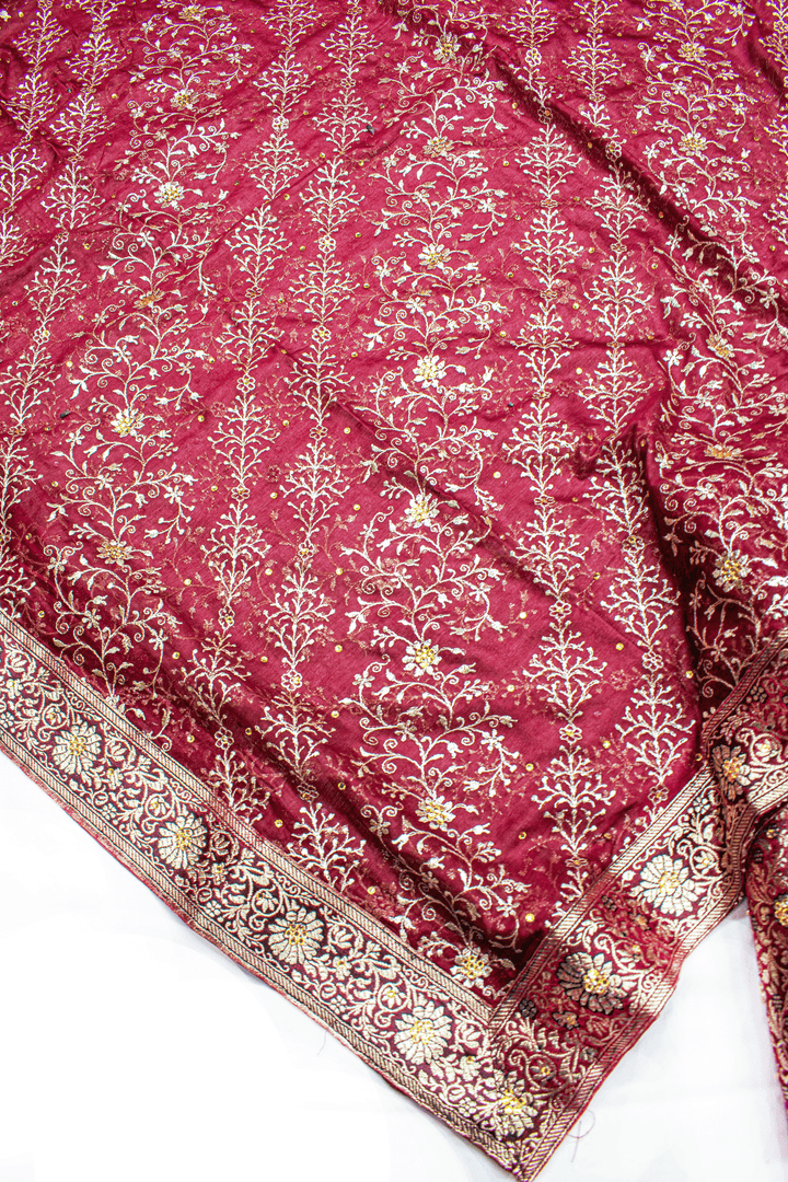 Maroon Stone Kimkhab Silk Banarasi Gharara With Lehirya Duppata