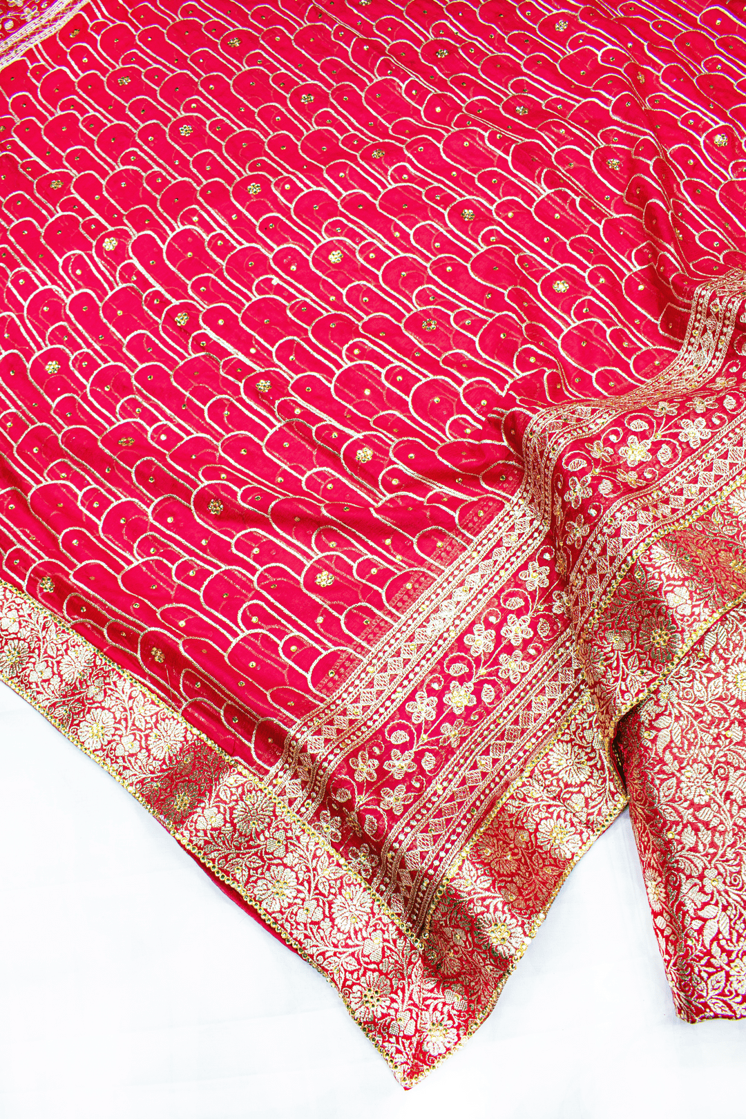 New Red Stone Kimkhab Silk Banarasi Gharara With Trending Duppata