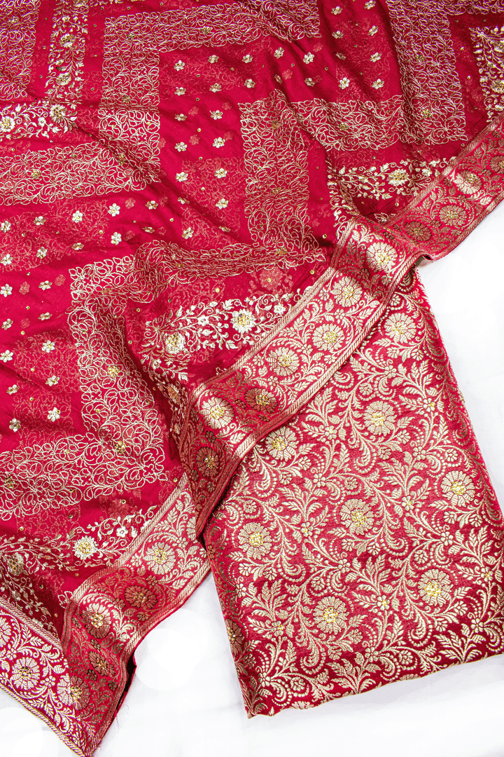 Maroon Stone Kimkhab Silk Banarasi Gharara With Trending Duppata