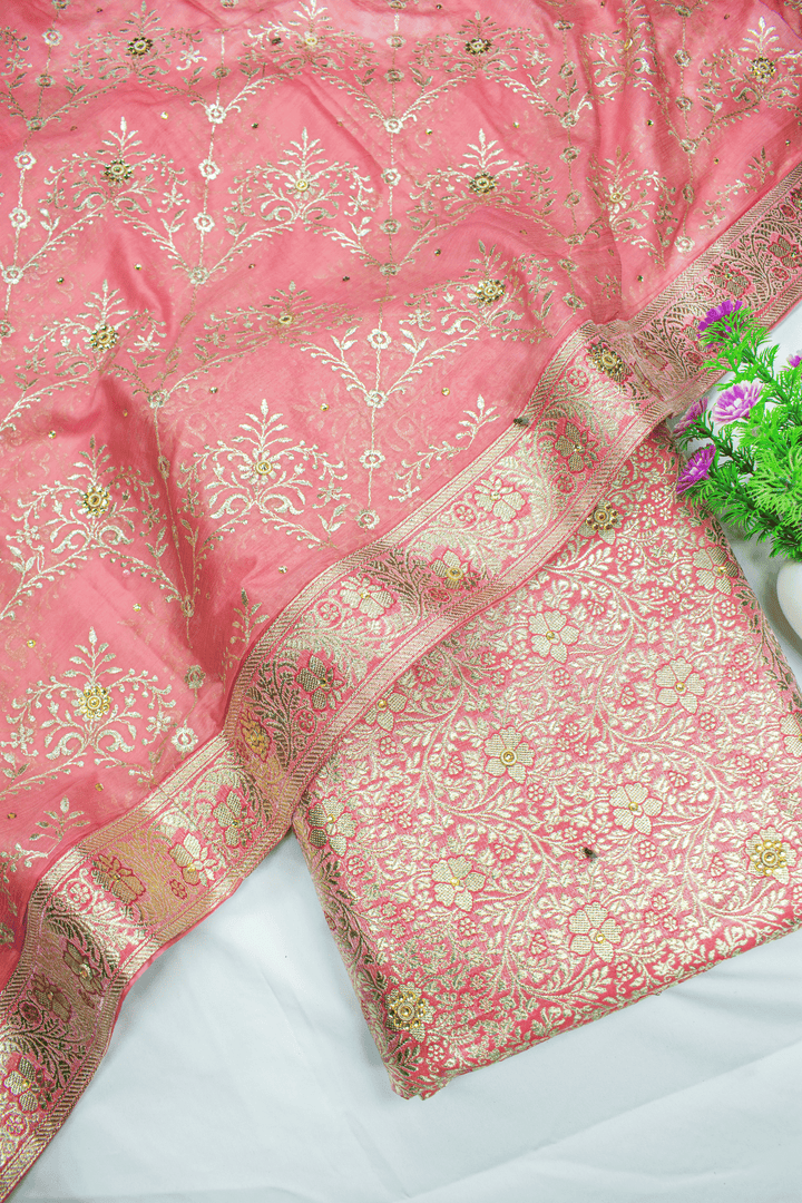 Trending Floral Design Peach Stone Kimkhab Silk Banarasi Gharara