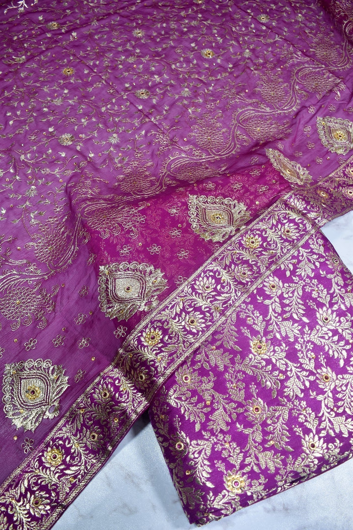 Latest Purple Stone Kimkhab Silk Banarsi Gharara