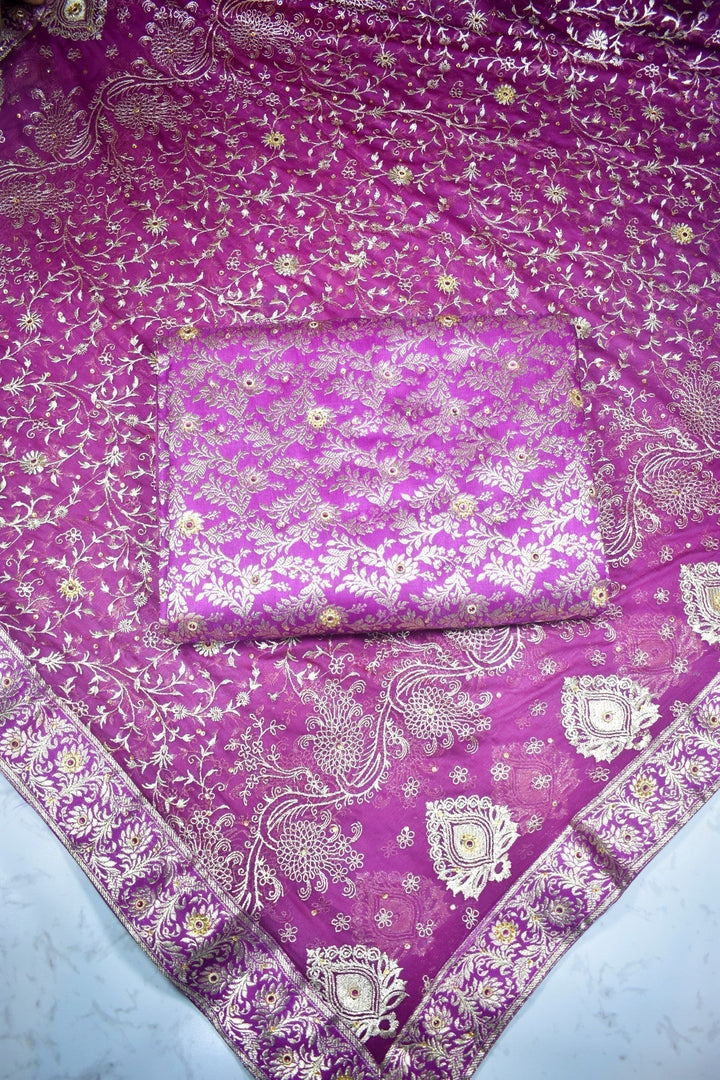 Latest Purple Stone Kimkhab Silk Banarsi Gharara