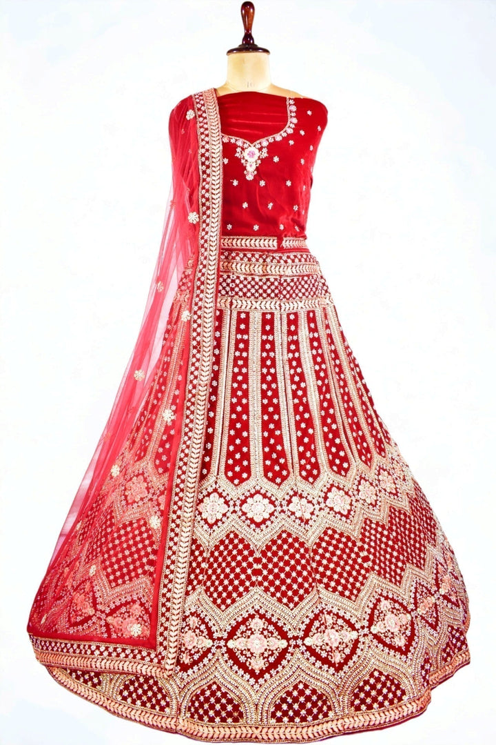 New Maroon Heavy Zarkan Lehnga With Multicolour Flower Work