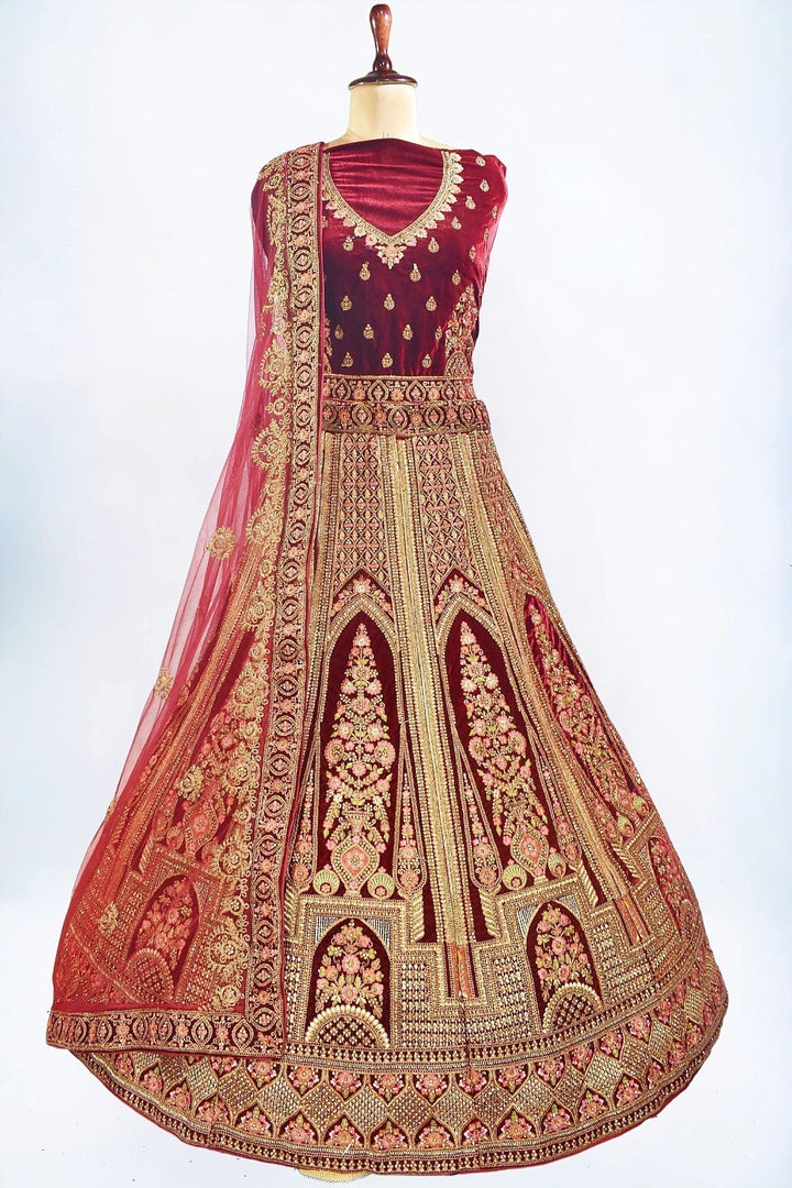 Maroon Special Rajasthani Lehnga With Heavy Zarkan Work